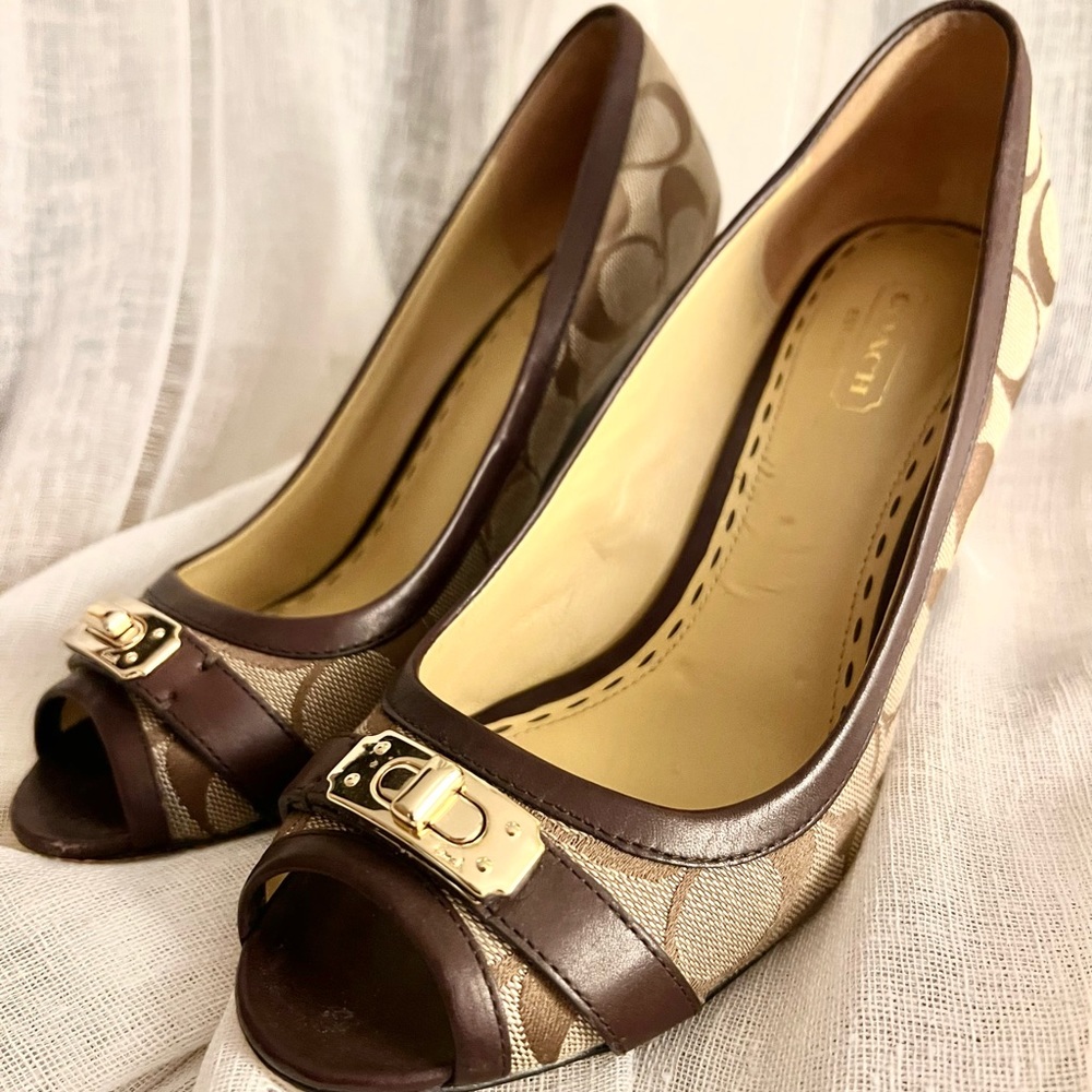 Coach Thea Signature Canvas Peep Toe Wedge